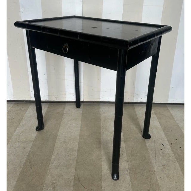 19th Century French Faux Bamboo Black Side Table With Drawer and Flared Feet. For Sale - Image 10 of 10