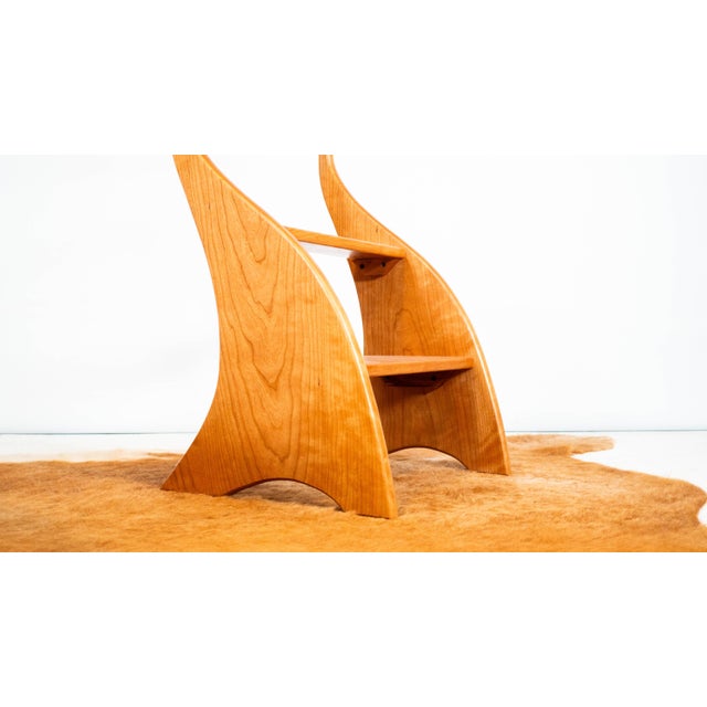 American Studio Cherry Wood Sculptural Library Steps Stool For Sale - Image 10 of 17