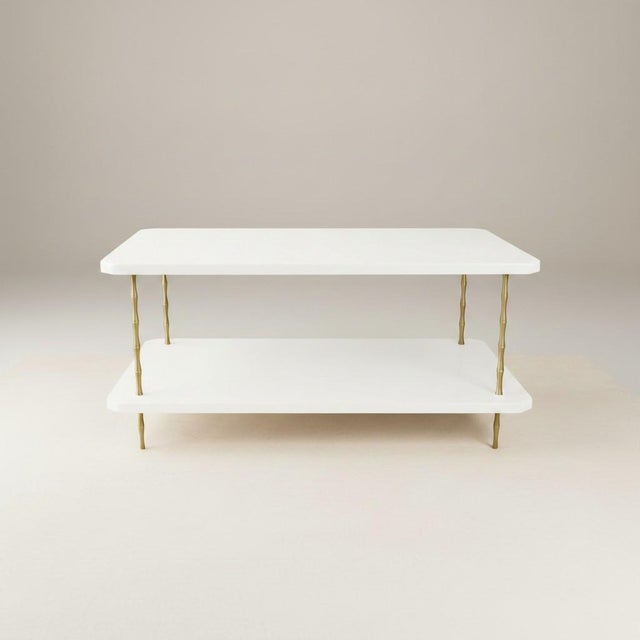 Not Yet Made - Made To Order Handcrafted Satin White Dove Lacquered Two-Layer Coffee Table With Brass Bamboo Legs For Sale - Image 5 of 6