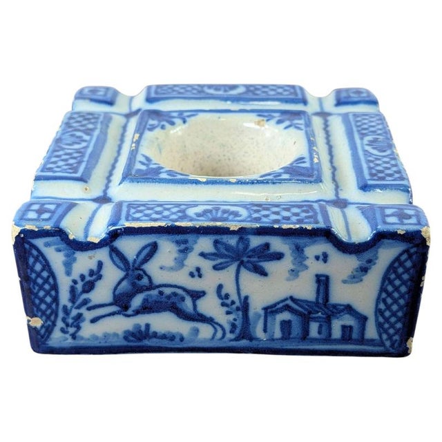 An 18th-century Spanish writing inkwell from Talavera de la Reina, Toledo, decorated in characteristic cobalt blue over a...
