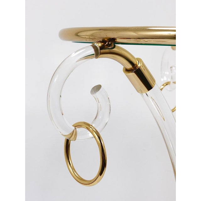 Plastic Acrylic Glass & Gilt Metal Tripod Coffee Table Pedestal Gueridon by Maison Charles, 1970s For Sale - Image 7 of 14