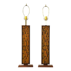 Mid Century Walnut Table Lamps - a Pair