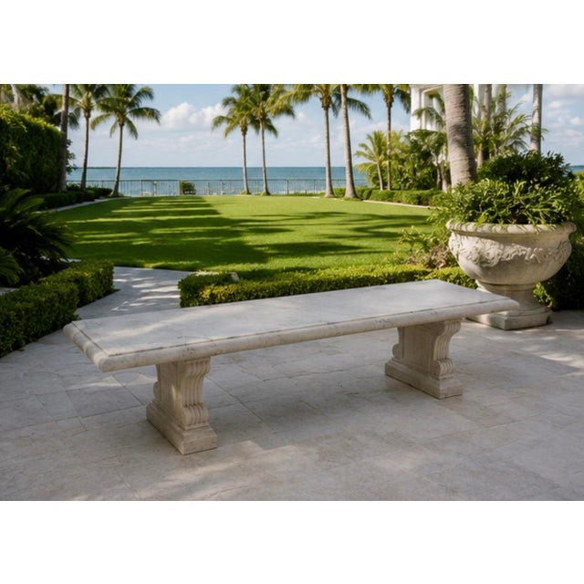 Italian Neoclassical Carved White Marble Bench With Scroll Pedestal Legs For Sale - Image 11 of 11