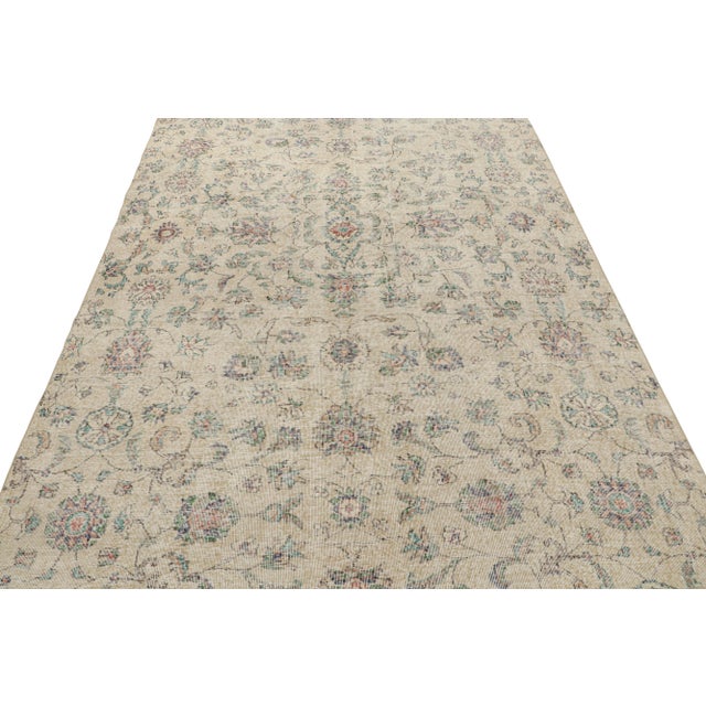 Transitional Vintage Transitional Rug in Beige With Green Floral Pattern, From Rug & Kilim For Sale - Image 3 of 7