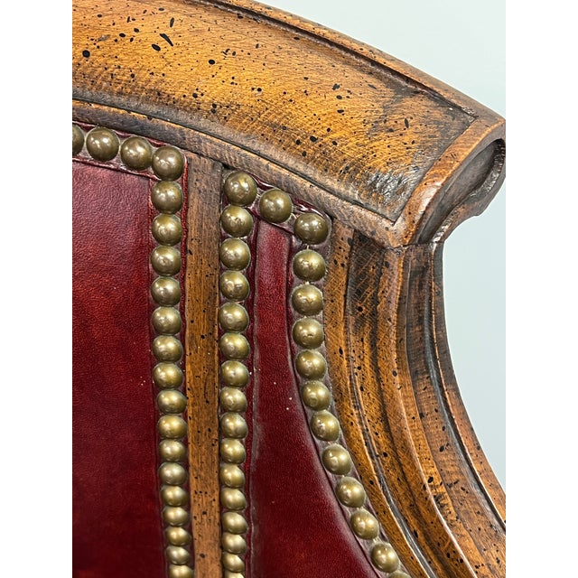 Louis XVI Style Leather Barrel Back Library Chair For Sale - Image 10 of 12