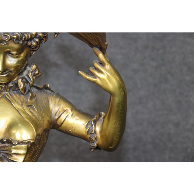 19th C. Large Belle Epoque Bronze Statue of Lady With Fan Signed Paul Dubois For Sale - Image 9 of 13