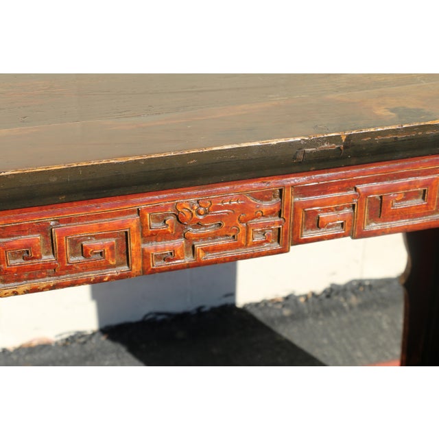 Mid 19th Century 19th Century Antique Chinese Carved Altar Console Table With Everted Ends For Sale - Image 5 of 18