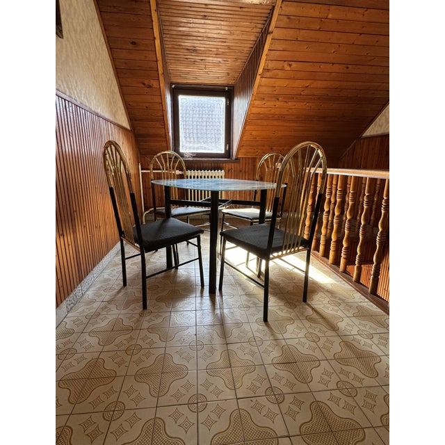 Mid-Century Modern Vintage Brass and Black Wood Dining Set, 1970s, Set of 5 For Sale - Image 3 of 8