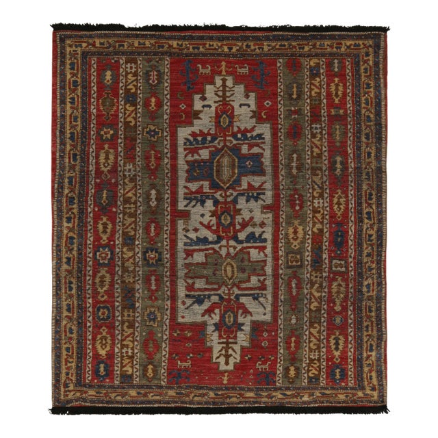 Rug & Kilim’s Tribal Style Rug in Red, Green and Blue Geometric Patterns For Sale