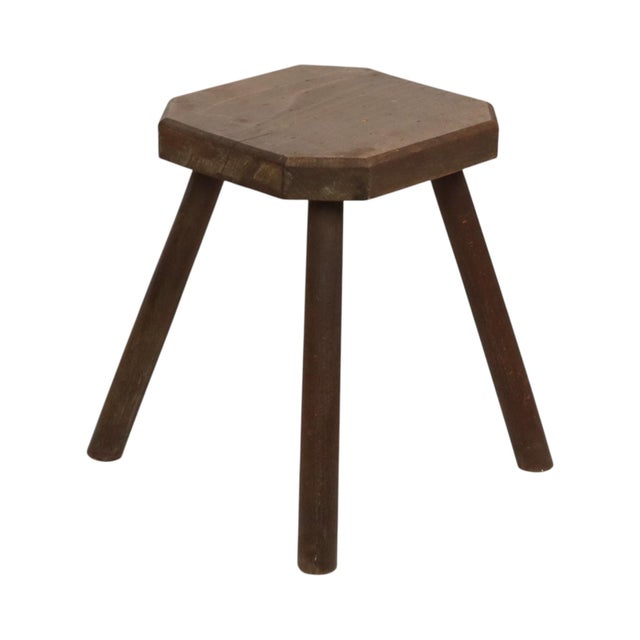 Brutalist Rustic Wood Milk Stool For Sale - Image 4 of 15