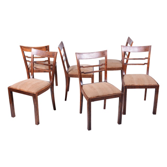 Art Deco Chairs in Walnut, Czech, 1920s, Set of 6 For Sale