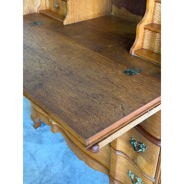 Wood Oak Slant-Front Bureau Writing Desk With Storage Mid-Century Modern 1970s For Sale - Image 7 of 11