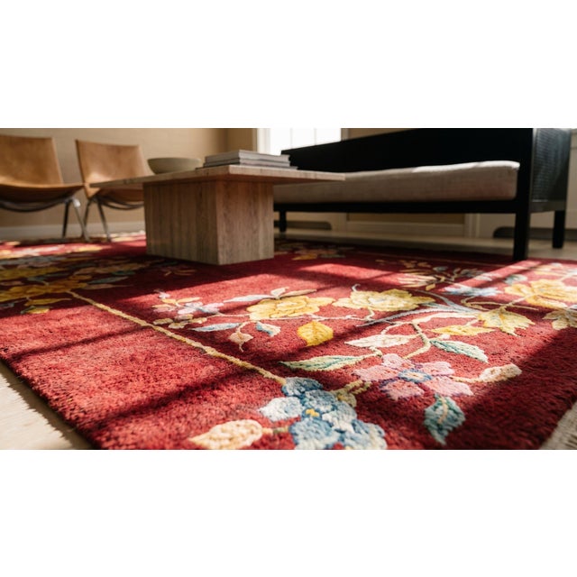 1920s Red Raspebery Floral Modern Antique Chinese Art Deco Rug 2'0" X 3'10" Hand Knotted Wool Carpet For Sale In New York - Image 6 of 8