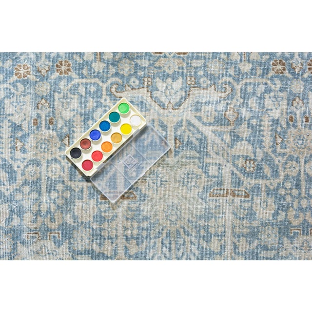 1940s Vintage Allover Blue Botanical Hand-Knotted Wool Rug - 7’11” X 11’5” For Sale - Image 9 of 11