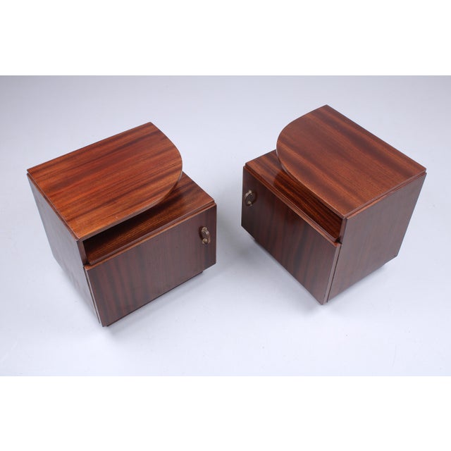 Art Deco Dark Wood Nightstands, 1940s, Set of 2 For Sale - Image 13 of 15