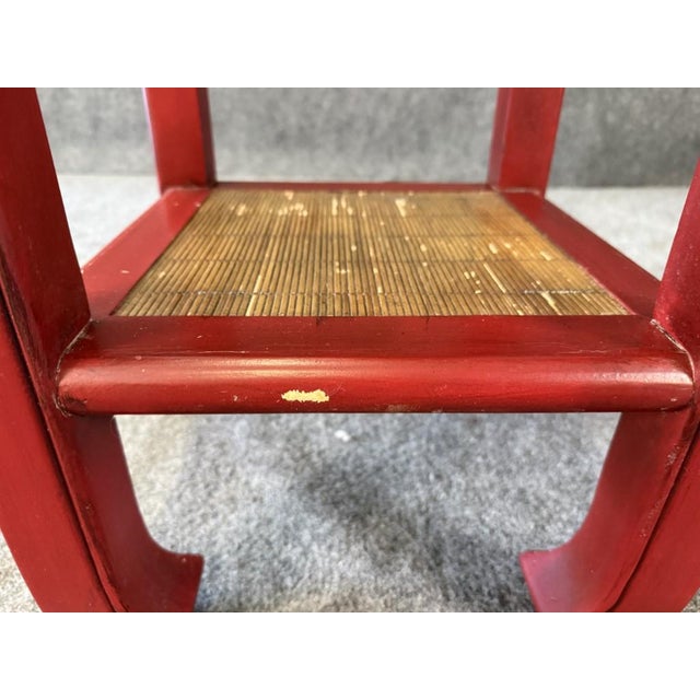 Late 20th Century Asian-Inspired Red Plant Stand With Rush Top For Sale - Image 10 of 11