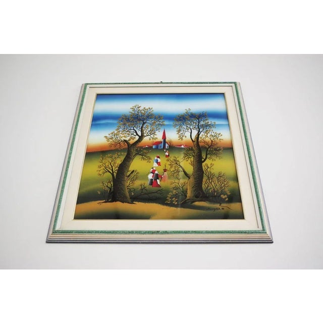 Green Oil on Canvas Paintings by Mugosa Naif, 1991, Set of 3 For Sale - Image 8 of 18