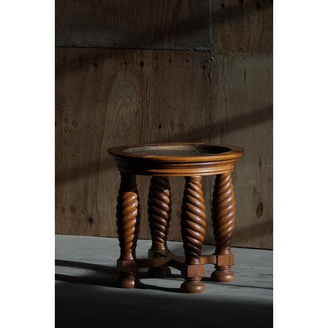 Mid-Century Modern Danish Oak Table with Spiral-Turned Legs and Glass Top, 1950s For Sale - Image 17 of 18
