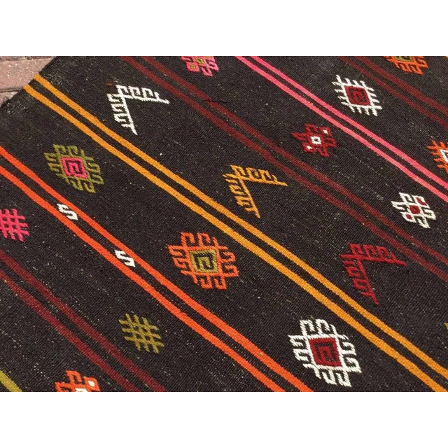 Black Vintage Striped Turkish Kilim Rug - 73" X 146" For Sale - Image 8 of 11