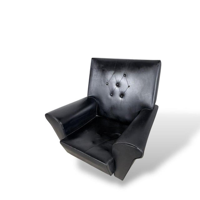 Wingback Chair in Black Leather For Sale - Image 5 of 8