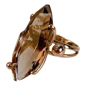 Vintage Modernist 14 Karat Gold and Smoky Quartz Cocktail Ring Size 5