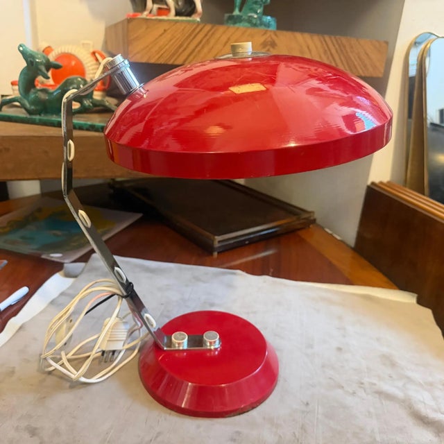 Metal A 1960s Mid-Century Modern Red Metal and Steel Italian Desk Lamp For Sale - Image 7 of 14