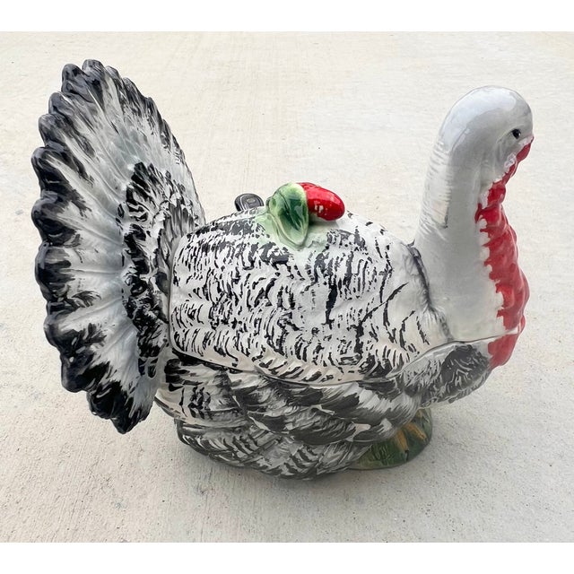 Mid Century Vintage Italian Majolica Turkey Tureen Bowl With Ladle Thanksgiving For Sale - Image 4 of 8