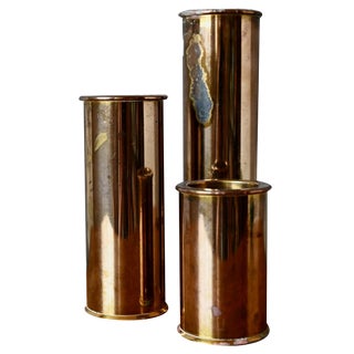 Vintage Scandinavian Candlesticks in Gilt Metal, Set of 3 For Sale