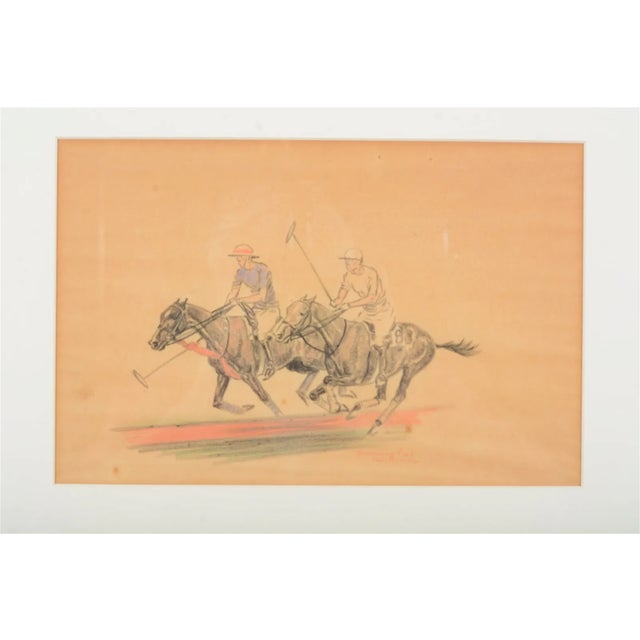 Traditional Paul Brown Pastel/ Charcoal "Drumming Fast" Polo Drawing For Sale - Image 3 of 6