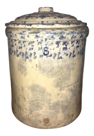 19th Century Antique Spongeware Pottery Crock With Lid
