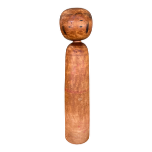 Vintage Japanese Kokeshi Doll With Hand-Painted Floral Detail and Carved Wood Base.