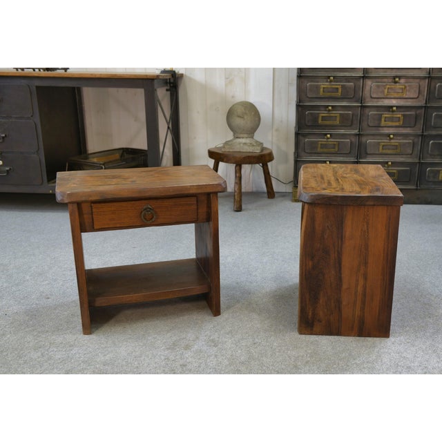 Brutalist Bedside Tables in Elm by Aranjou, 1960, Set of 2, in Very Good conditions. Designed 1960 to 1969 I have official...