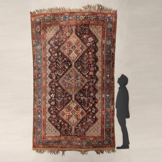 Shiraz wool rug, hand-made, fine knot. This piece is attributed to the mentioned designer/maker. It has no attribution...