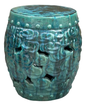 Green Teal Turquoise Swirl Cloud Pattern Round Ceramic Stool Table