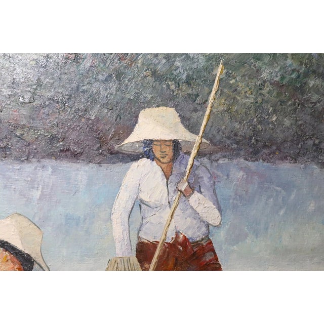 1980s Original Vintage v. Chaiduang Thai Impressionism Ladies Fishing Oil Painting Art For Sale In New York - Image 6 of 11