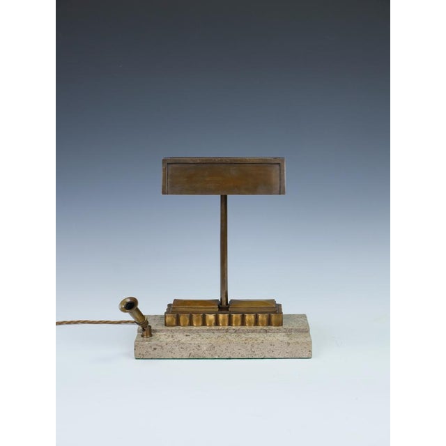 Brown Art Deco Bronze Desk Lamp with Fossiliferous Limestone Base, 1930s For Sale - Image 8 of 18