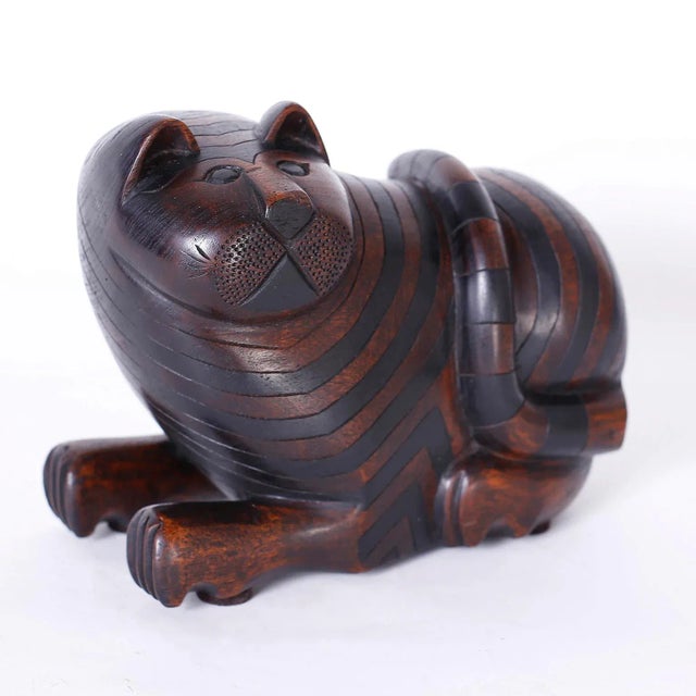 Carved Mahogany Cat With Secret Compartment For Sale - Image 9 of 9
