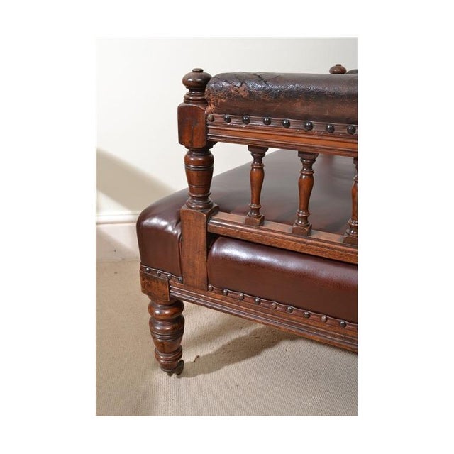 Metal Antique English Lounge Chairs Walnut and Leather, 1800s, Set of 2 For Sale - Image 7 of 18