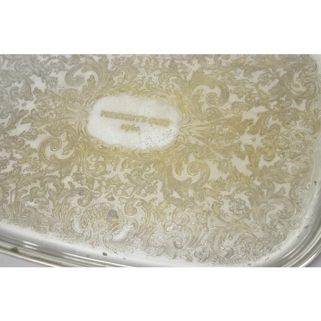 Metal Vintage "President's Club 1961" Silver Plated Award Serving Platter Butlers Tray For Sale - Image 7 of 11