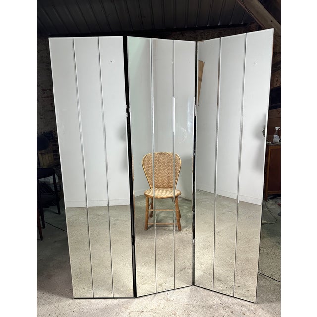 Vintage 3-Leaf Screen in Beveled Mirrors, 1980s For Sale - Image 6 of 14