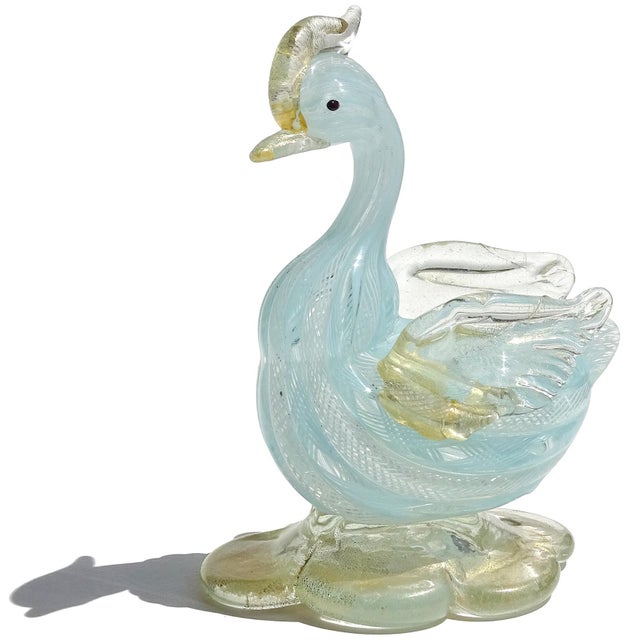 Mid 20th Century Vintage Murano Sky Blue White Gold Flecks Italian Art Glass Mid Century Bird Duck Figurine Sculpture For Sale - Image 5 of 6