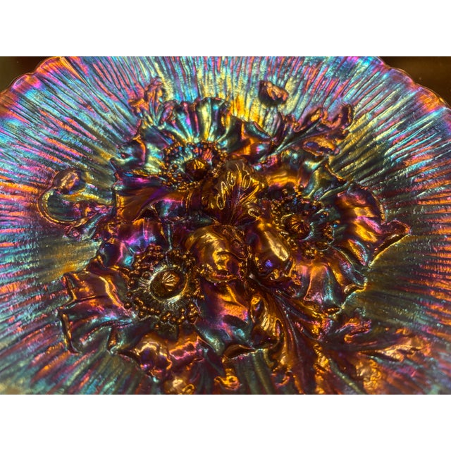 1930s Poppy Show Carnival Glass Plate by Northwood in Electric Blue or Amethyst For Sale - Image 5 of 8