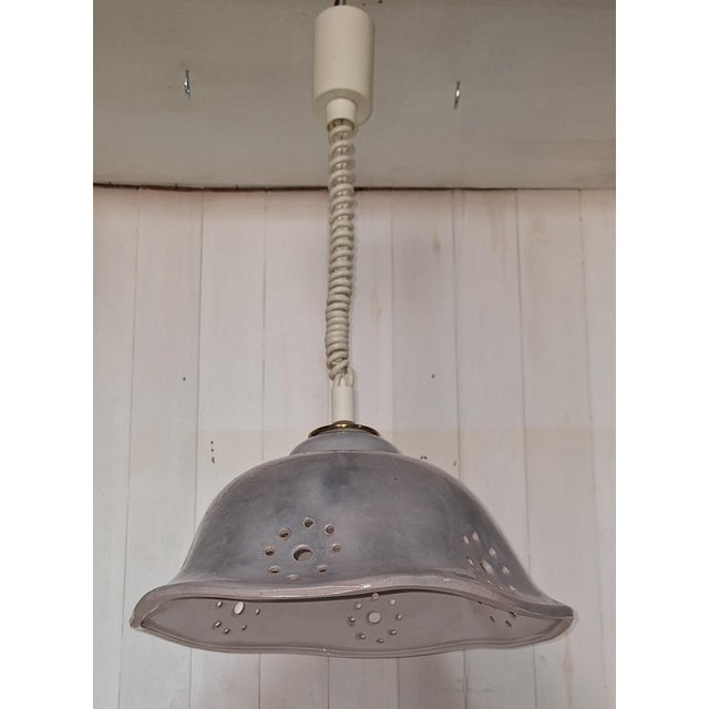Vintage Adjustable Ceiling Lamp with Blue-Grey Ceramic Shade on Plastic Mount, 1970s For Sale - Image 6 of 7