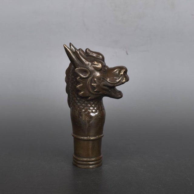 Metal Vintage Pure Silver Dragon Head Cane Handle - Zodiac Walking Stick Topper For Sale - Image 7 of 9