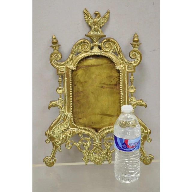 Antique French Regency Style Cast Brass Bronze Figural Eagle Picture Frame. Item features a figural eagle bird finial,...