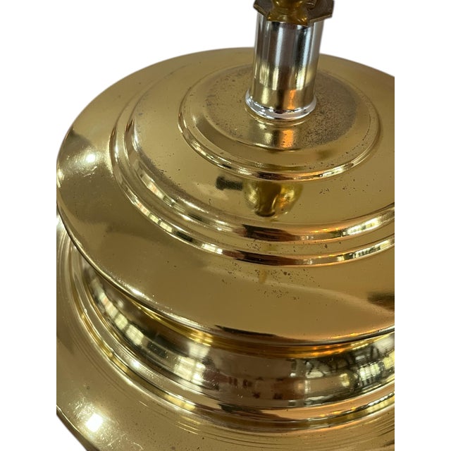 Late 20th Century Extra Large Brass Urn Lamps With Navy Pleated Shades - a Pair For Sale In Washington DC - Image 6 of 11