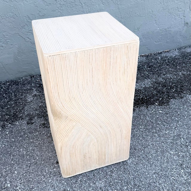Wood Vintage Boho Chic Sculpted Pencil Reed Octagonal Glass Top Dining Table For Sale - Image 7 of 8