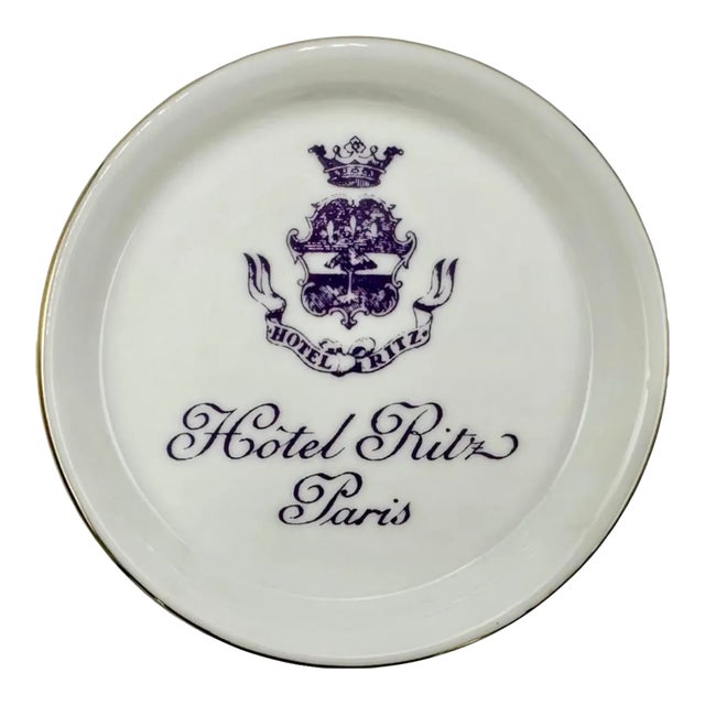 Vintage 5-Star Hotel Ritz Paris White Porcelain Ashtray Coaster Dish For Sale