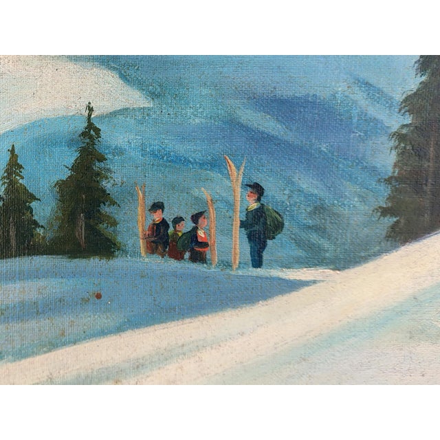 Adalbert Von Wex, Skiers in Garmisch, Early 20th Century, Oil on Canvas For Sale - Image 4 of 14