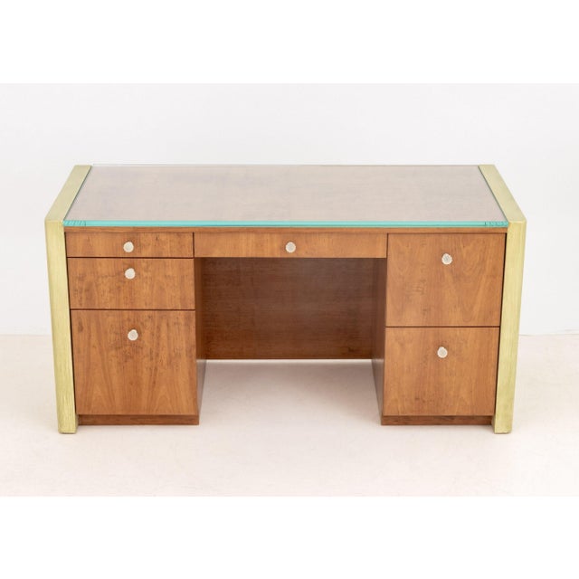 Brown Art Deco Style Walnut Kneehole Desk For Sale - Image 8 of 10